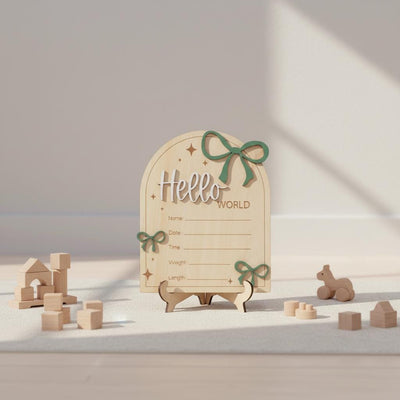 Hello World Wooden Baby Birth Announcement Sign with Name and Stats