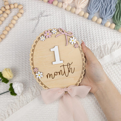 Wooden Monthly Milestone For Girls, Baby Photo Prop Newborn, Newborn Month Markers, Rustic Nursery Decor, Baby Milestone Cards, Baby Shower