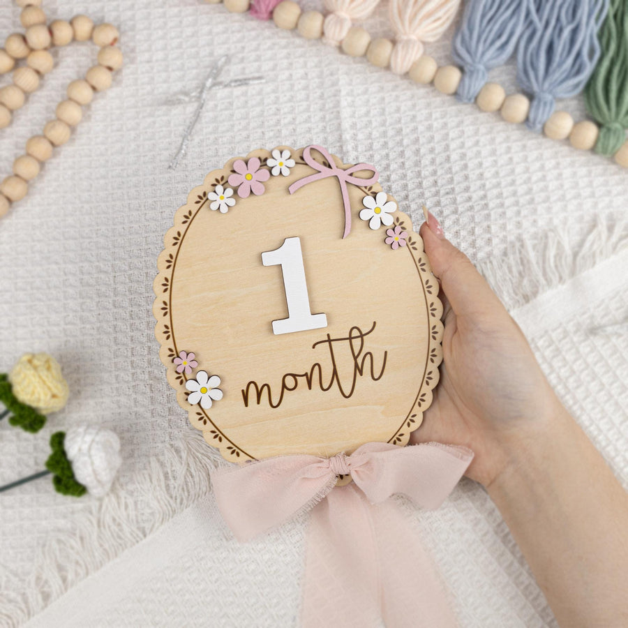 Wooden Monthly Milestone For Girls, Baby Photo Prop Newborn, Newborn Month Markers, Rustic Nursery Decor, Baby Milestone Cards, Baby Shower