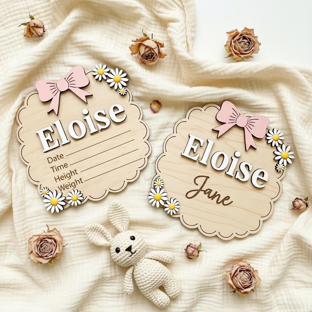Personalized Baby Name Wood Sign Set, Hello World Announcement