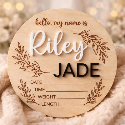 Hello My Name Is Baby Sign Personalized Wooden Baby Name Sign Custom Newborn Announcement Sign Birth Stats Photo Prop
