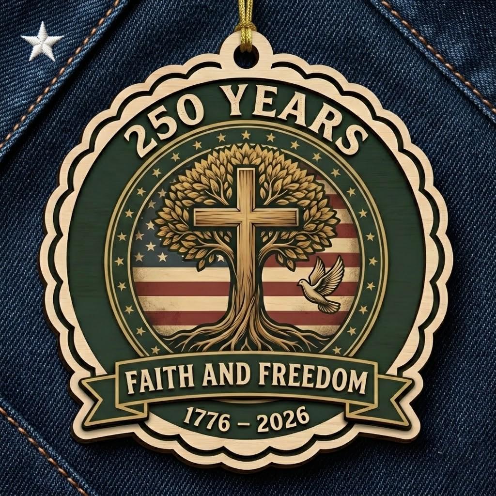 Christian Semiquincentennial Gift 2026 USA 250th Anniversary Ornament Faith And Freedom Cross Wood Decor Patriotic Keepsake