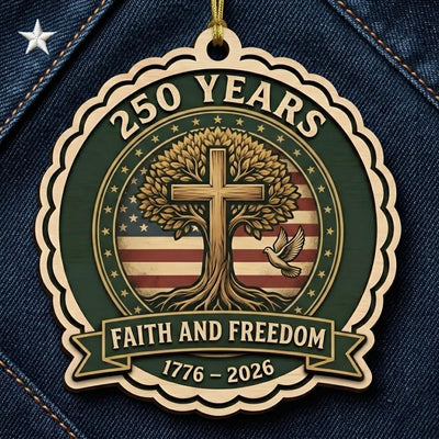 Christian Semiquincentennial Gift 2026 USA 250th Anniversary Ornament Faith And Freedom Cross Wood Decor Patriotic Keepsake