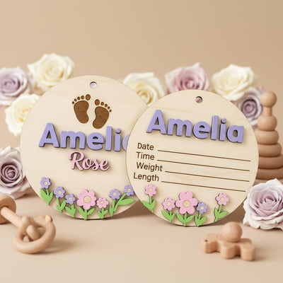 Baby Birth Stats Sign Set, Personalized Baby Name Announcement Sign, Wooden Newborn Photo Prop Nursery Decor