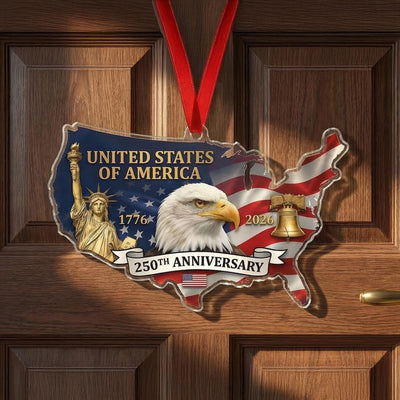 USA Map 250th Anniversary Ornament, Semiquincentennial Patriotic Gift, 1776-2026 United States Shape Decor, America Milestone Keepsake