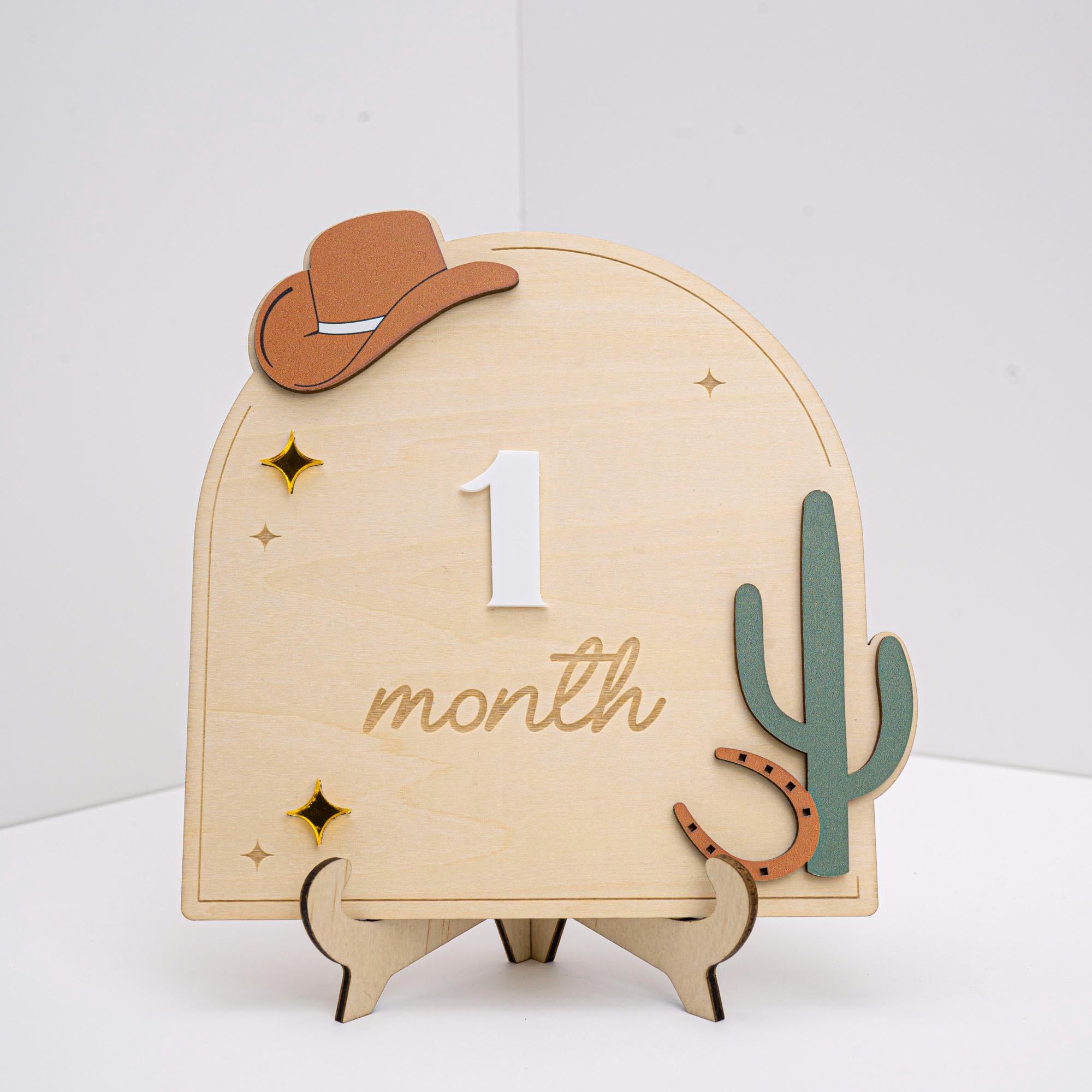 Western Baby Milestone Sign, Wooden Cowboy Monthly Milestone, Rustic Nursery Decor, Interchangeable Monthly Milestones, Newborn Photo Prop