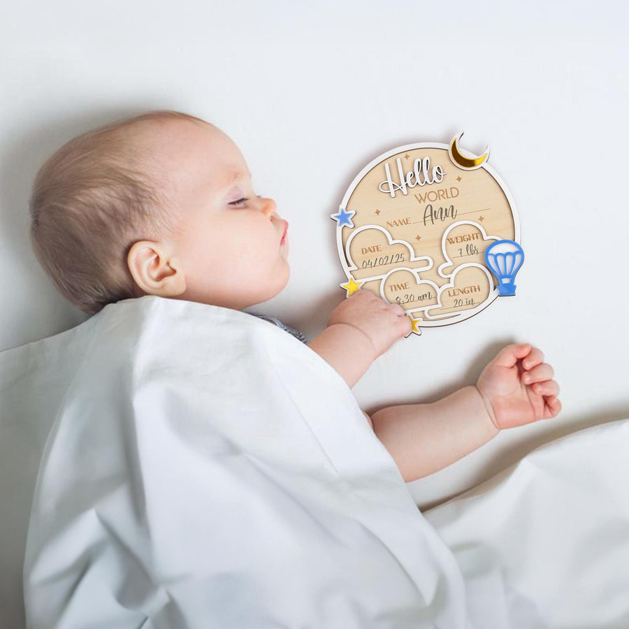 Hello World Sign, Wooden Birth Announcement Sign, Baby Announcement Sign,Hospital Sign,Hospital Birth Announcement,Baby Name Sign,Baby Stats