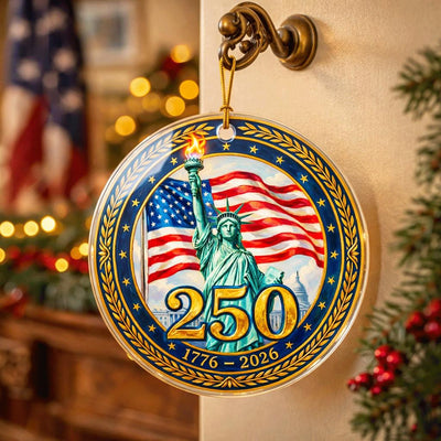 Lady Liberty 250th Ornament, Semiquincentennial Gold Laurel Gift, 1776-2026 USA Milestone Decor, America 250th Anniversary