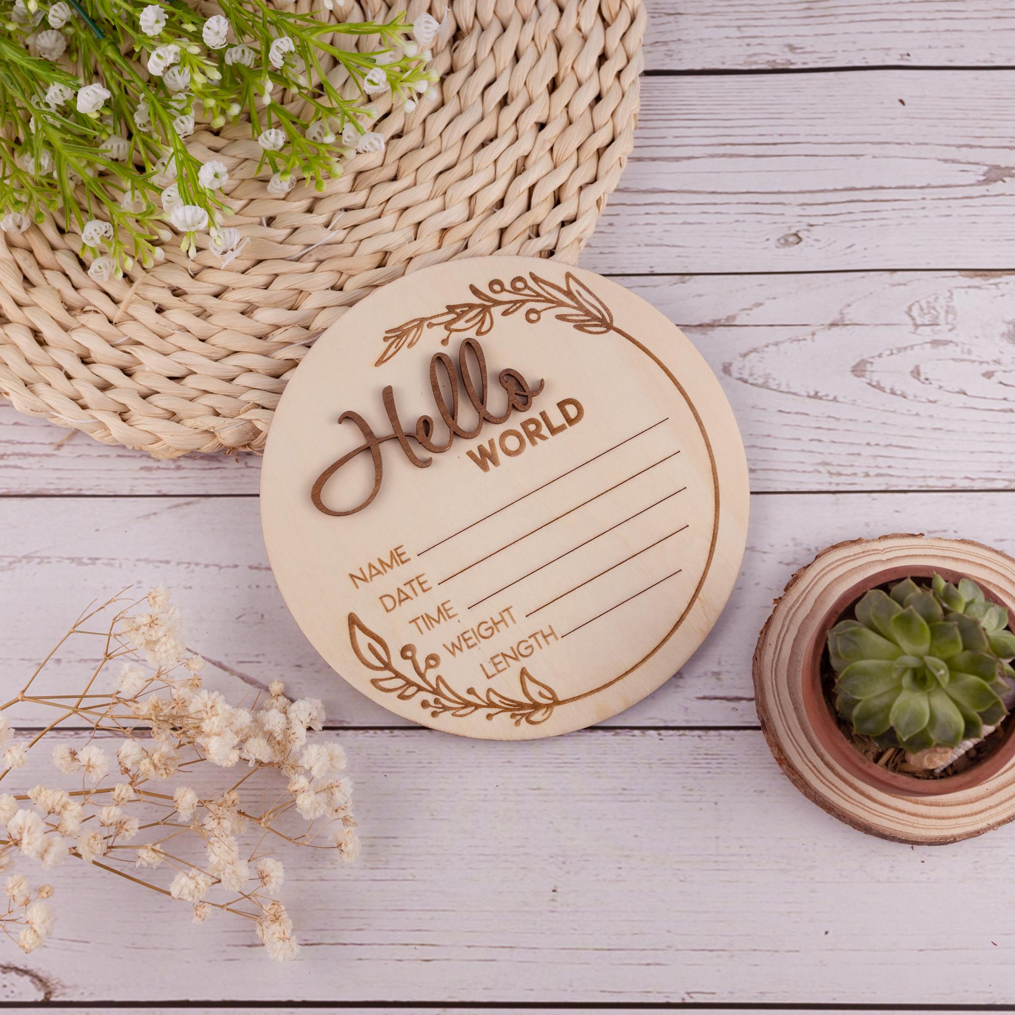 Hello World Name Sign, Personalised Wooden Name Sign For Nursery, 3D Baby Birth Announcement Sign, Name Reveal Idea, Baby Arrival Sign