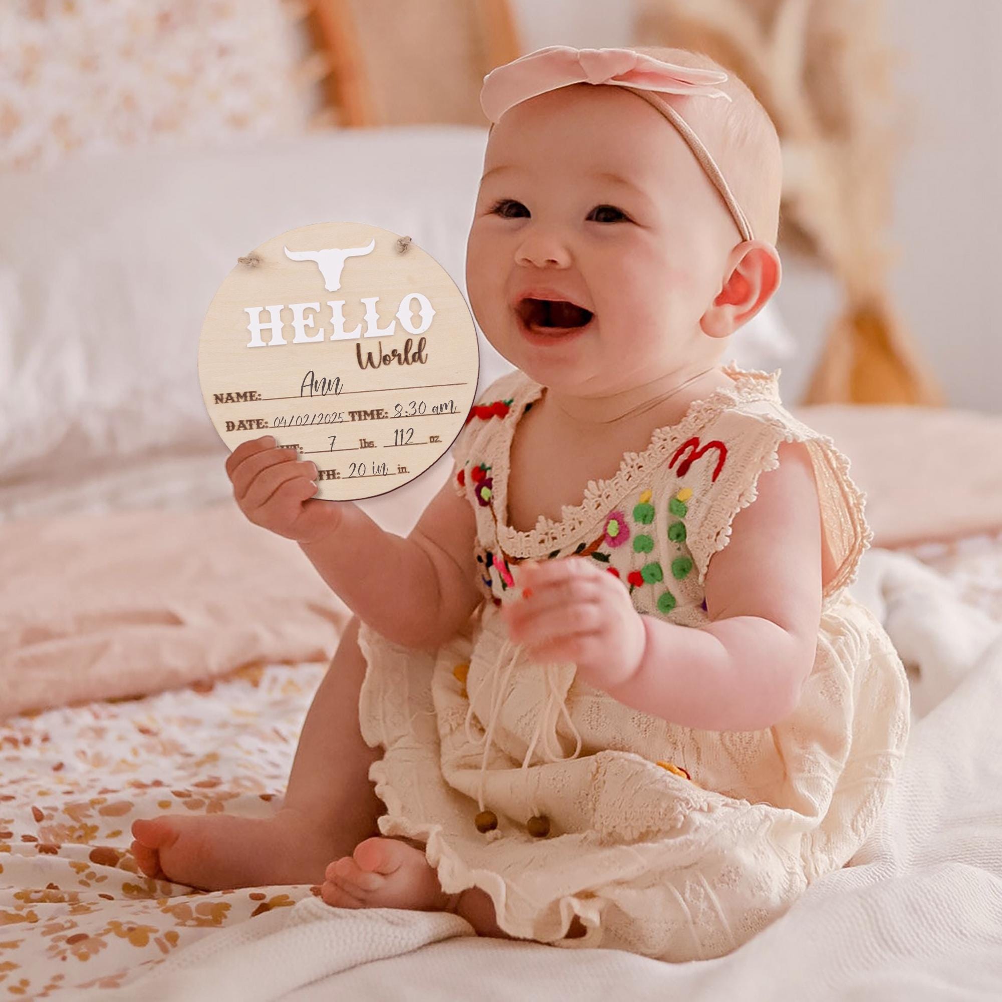 Western Baby Announcement Sign Boy, Newborn Photo Prop, Baby Birth Stats Sign, Bull Western Nursery Sign, Newborn Announcement Sign Boys