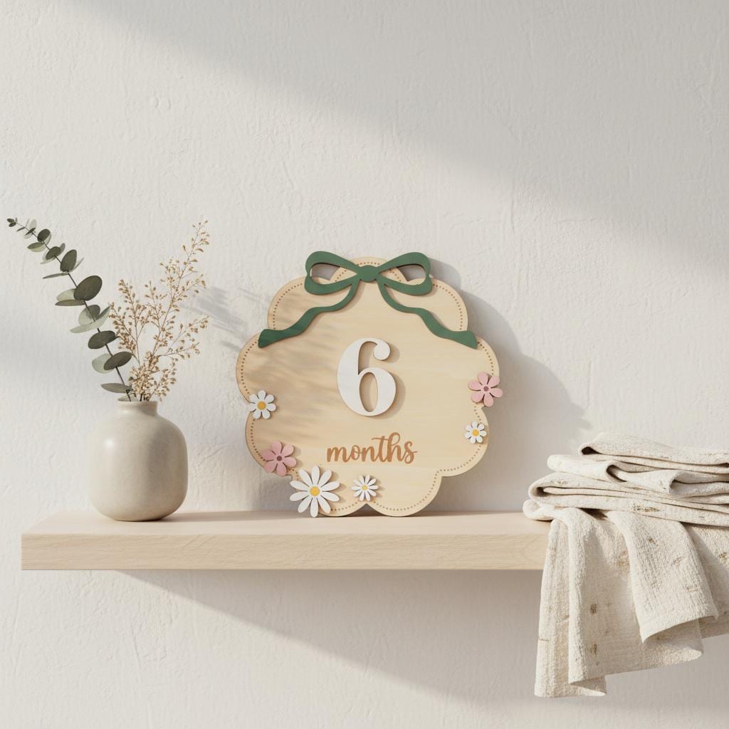 Wooden Baby Milestone Photo Props with Numbers 1–12 Months