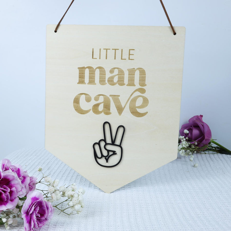 Little Man Cave Sign, Baby Boy Nursery Sign, Boy Nursery Decor, Baby Boy Gift, Boy Room Wall Decor, Pennant Sign, Banner For Boys Room Decor