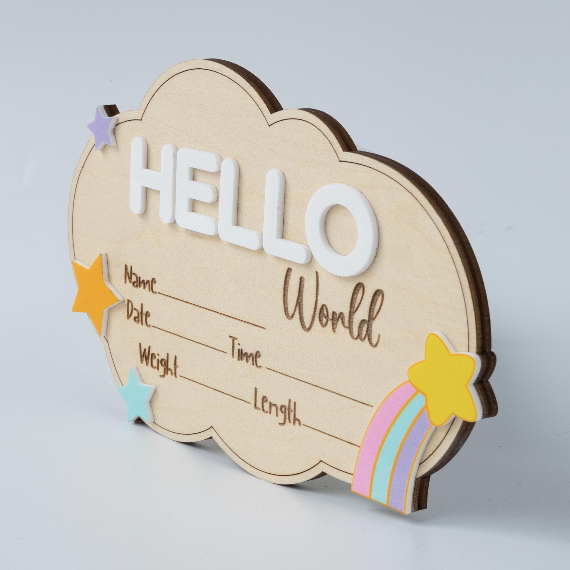 Hello World Baby Announcement, Newborn Birth Stat Sign, Milestone Card, Hospital Name Sign, 3D Wood Sign, Nursery Photo, Baby Photo Prop