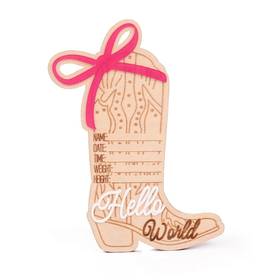 Cowgirl Baby Born Announcement Photo, Western Baby Girl Name Sign, Wooden Hello World Sign, Birth Stat Sign, Wooden Birth Announcement Sign