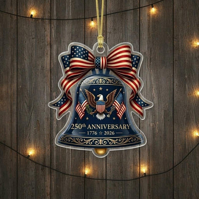 Semiquincentennial Gift 2026 USA 250th Anniversary Ornament Navy Blue Liberty Bell Patriotic Eagle Decor American Flag Bow