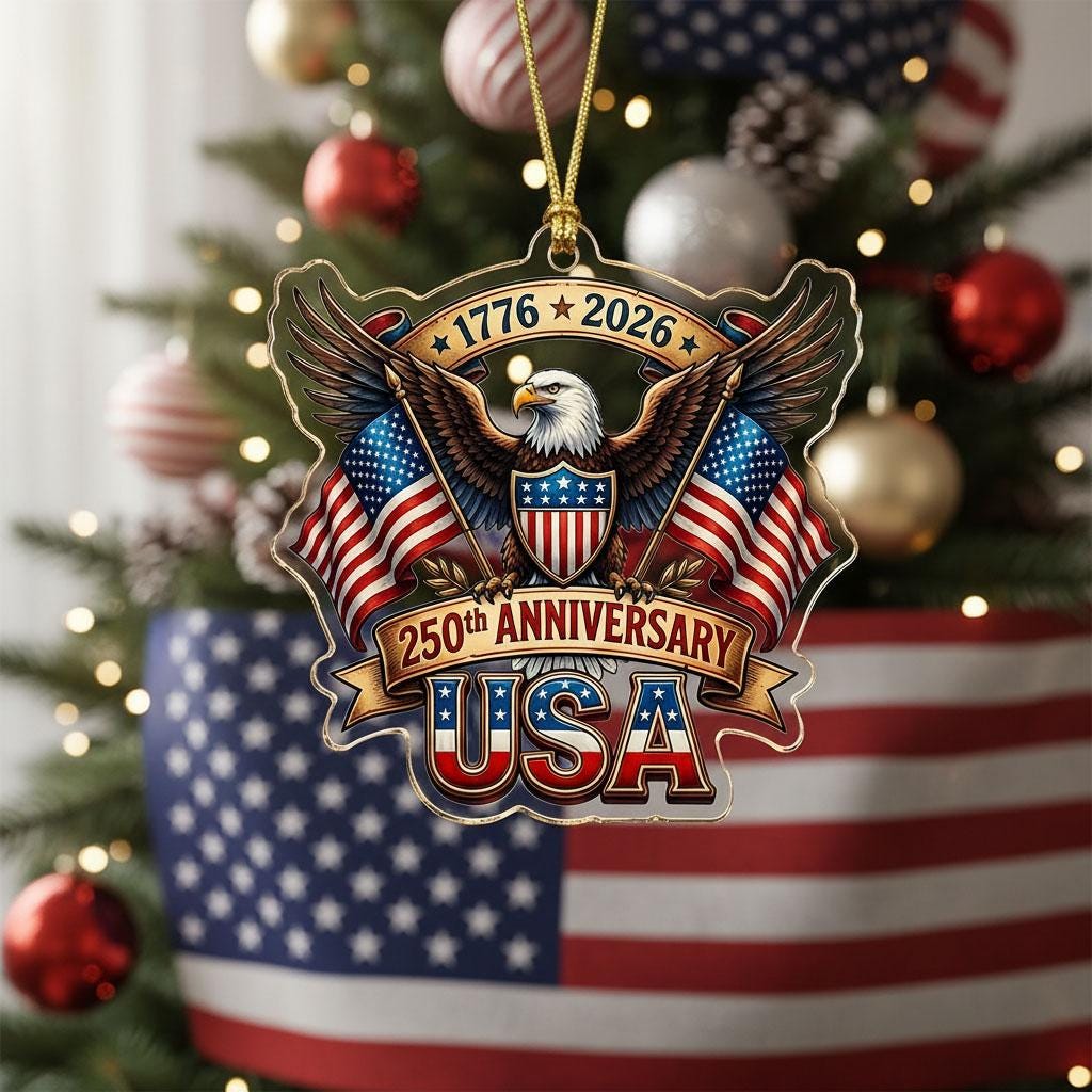 USA 250th Anniversary Ornament, Semiquincentennial Eagle Gift, 1776-2026 Patriotic Acrylic Keepsake, America Birthday Tree Decor