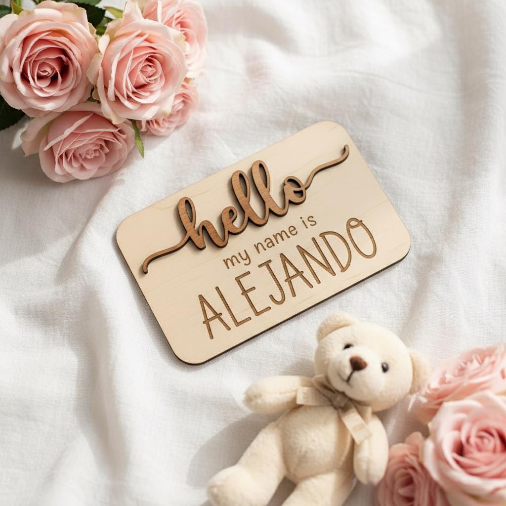 Hello My Name Is Wooden Baby Name Sign, Newborn Photo Prop
