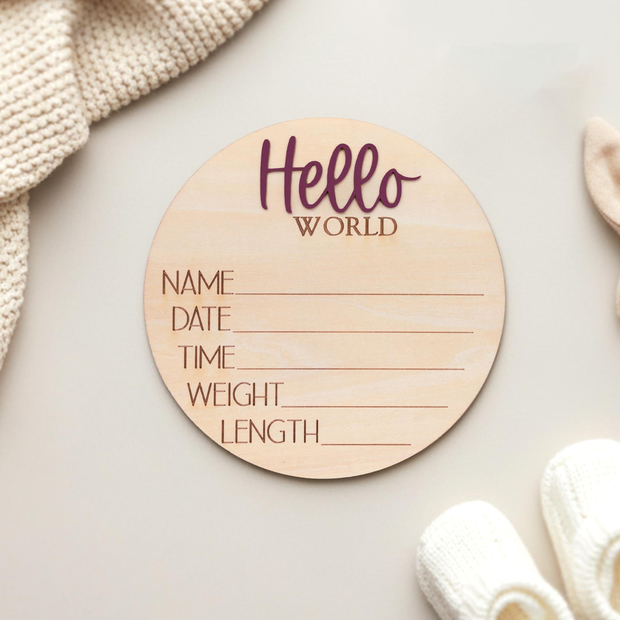 Baby Birth Stats Sign Hello World Personalized Wooden Newborn Decor