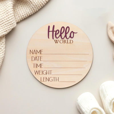 Baby Birth Stats Sign Hello World Personalized Wooden Newborn Decor