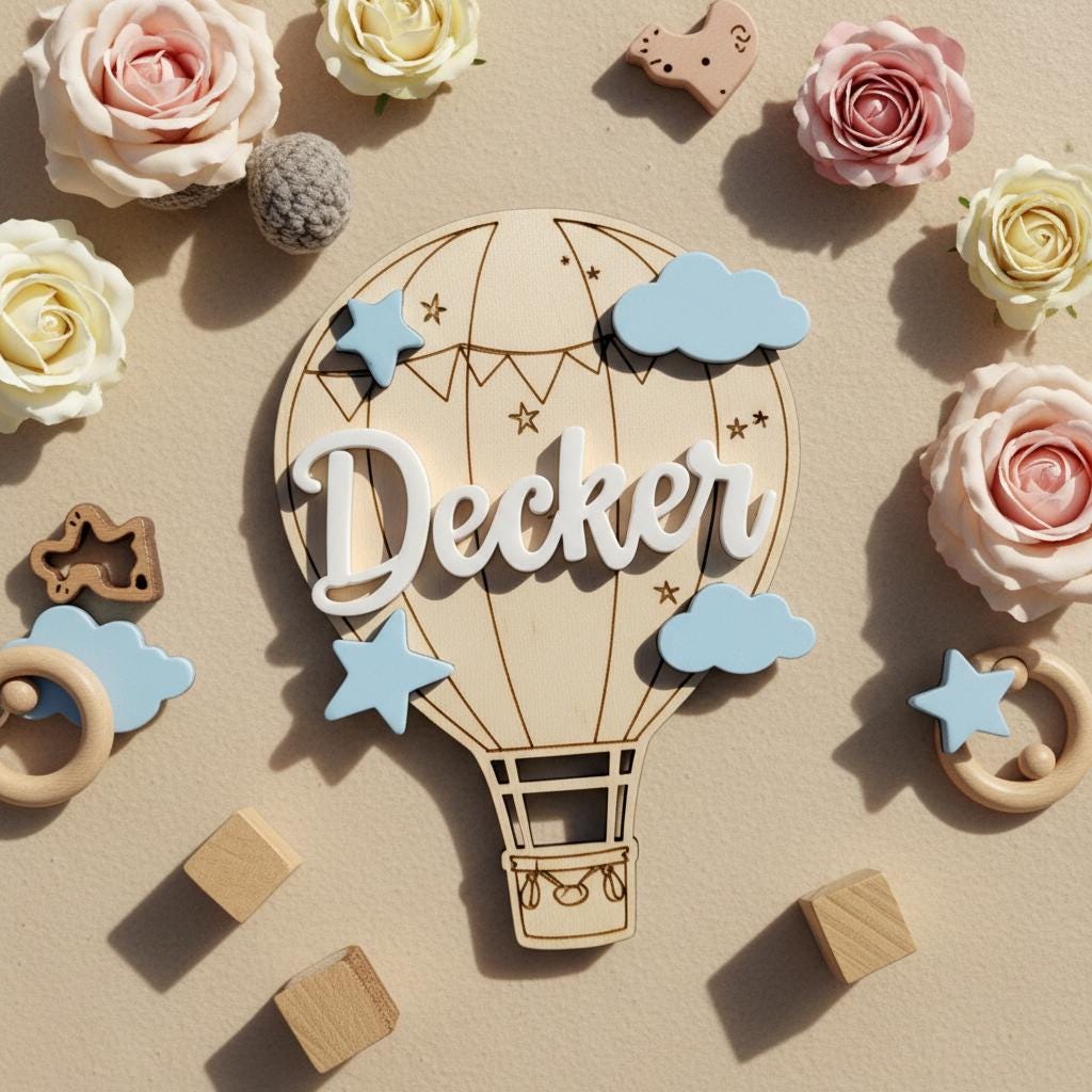 Personalized Hot Air Balloon Baby Name Wood Sign, Nursery Decor
