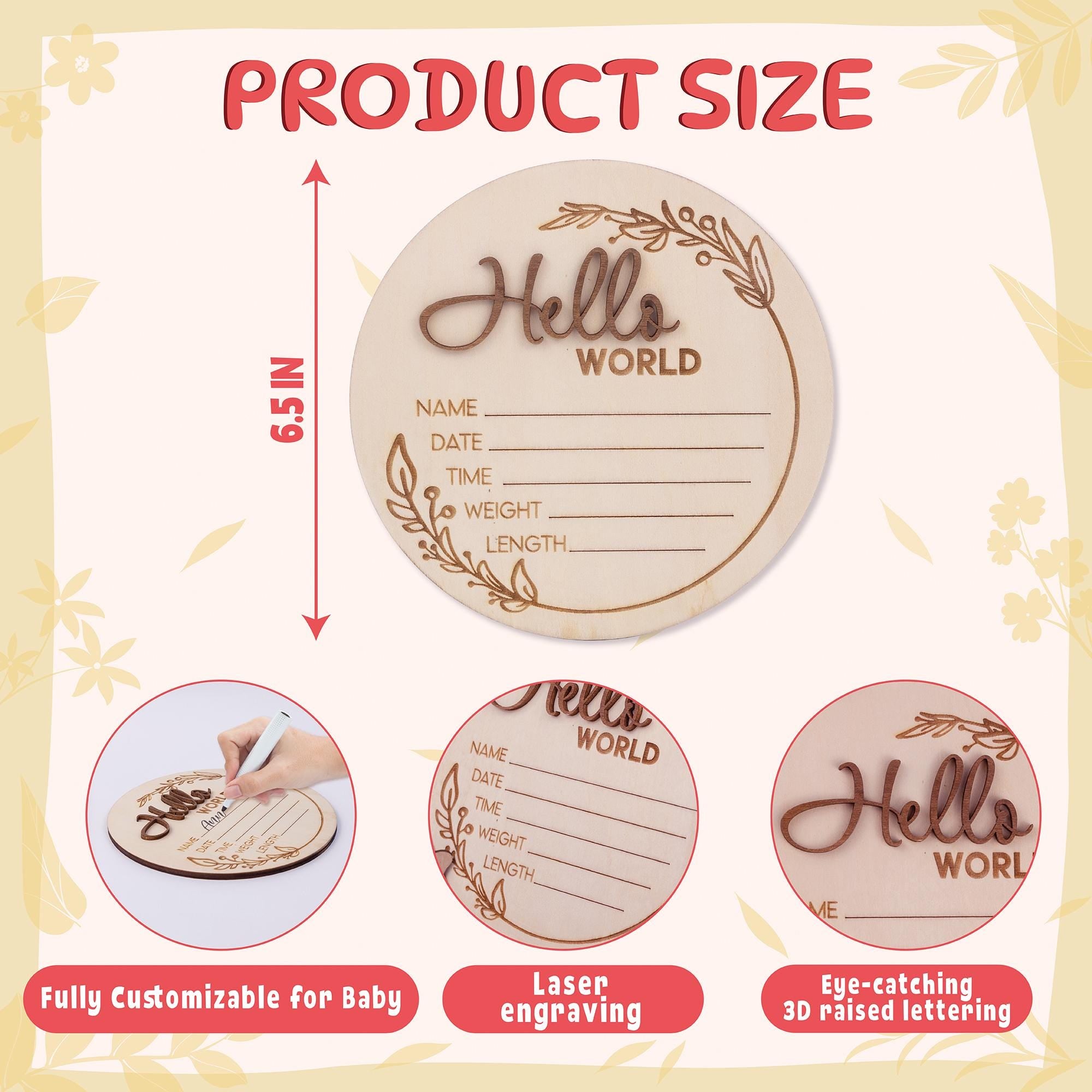 Hello World Name Sign, Personalised Wooden Name Sign For Nursery, 3D Baby Birth Announcement Sign, Name Reveal Idea, Baby Arrival Sign