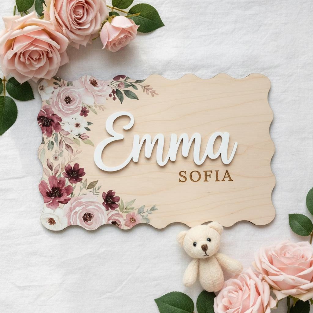 Personalized Floral Wooden Baby Name Sign Nursery Wall Decor