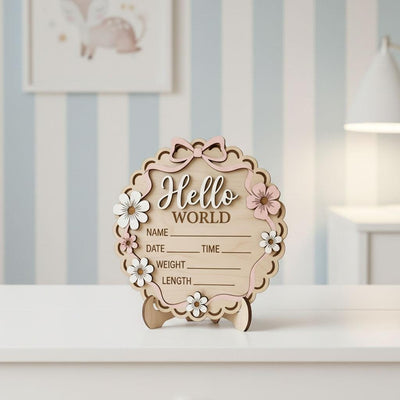 3D Bow Birth Stats Sign for Girl | Daisy Flower Scalloped Wooden Plaque | Custom Ribbon Baby Announcement | Coquette Nursery Prop