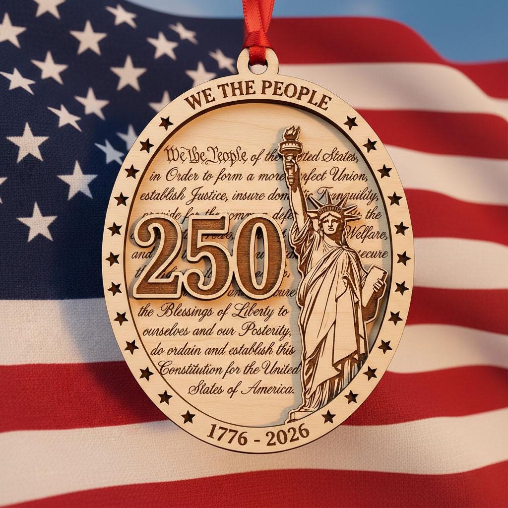 We The People Ornament 2026, 250th Anniversary Constitution Gift, 1776-2026 Statue of Liberty Decor, America 250 Wooden Keepsake