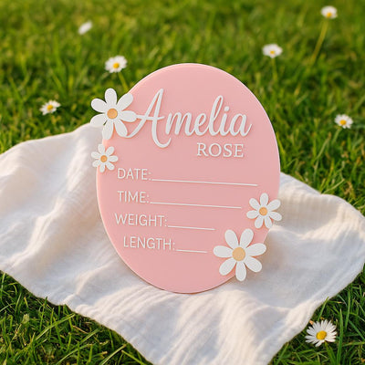 Acrylic Baby Announcement Sign: 3D Daisy, Pastel Pink or Mint
