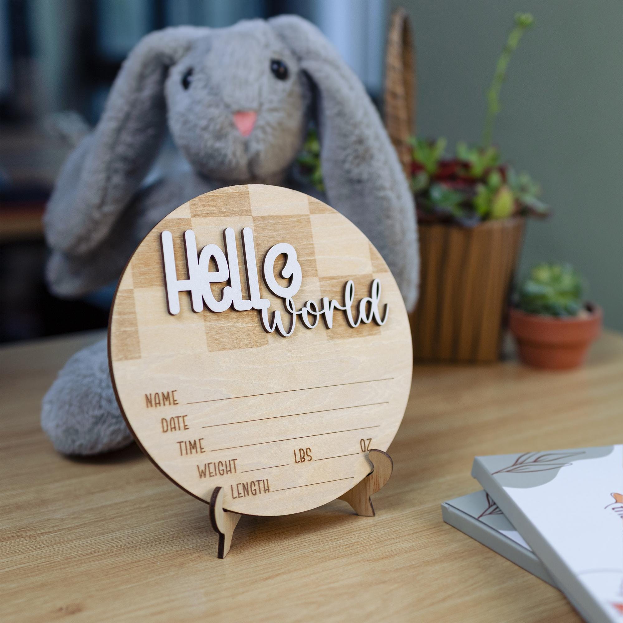 Personalized Hello World Baby Announcement Sign, Custom Newborn Name Sign, Baby Birth Stats Hospital Photo Prop Sign, Gender Reveal Sign