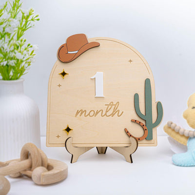 Western Baby Milestone Sign, Wooden Cowboy Monthly Milestone, Rustic Nursery Decor, Interchangeable Monthly Milestones, Newborn Photo Prop