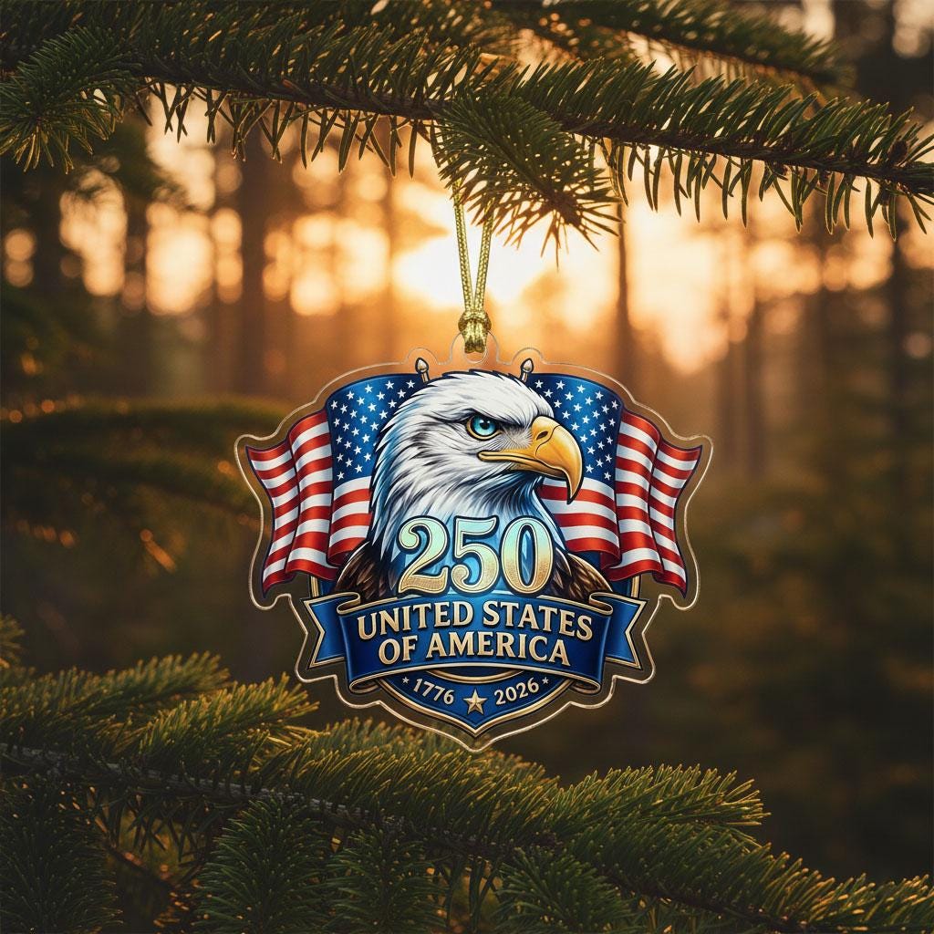 United States 250th Ornament, Semiquincentennial Eagle Portrait, 1776-2026 Patriotic Anniversary Gift, USA 250 Years Decor