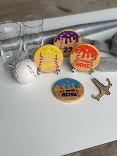 Personalized Baseball Bamboo Coaster: UV-Printed Drip Design