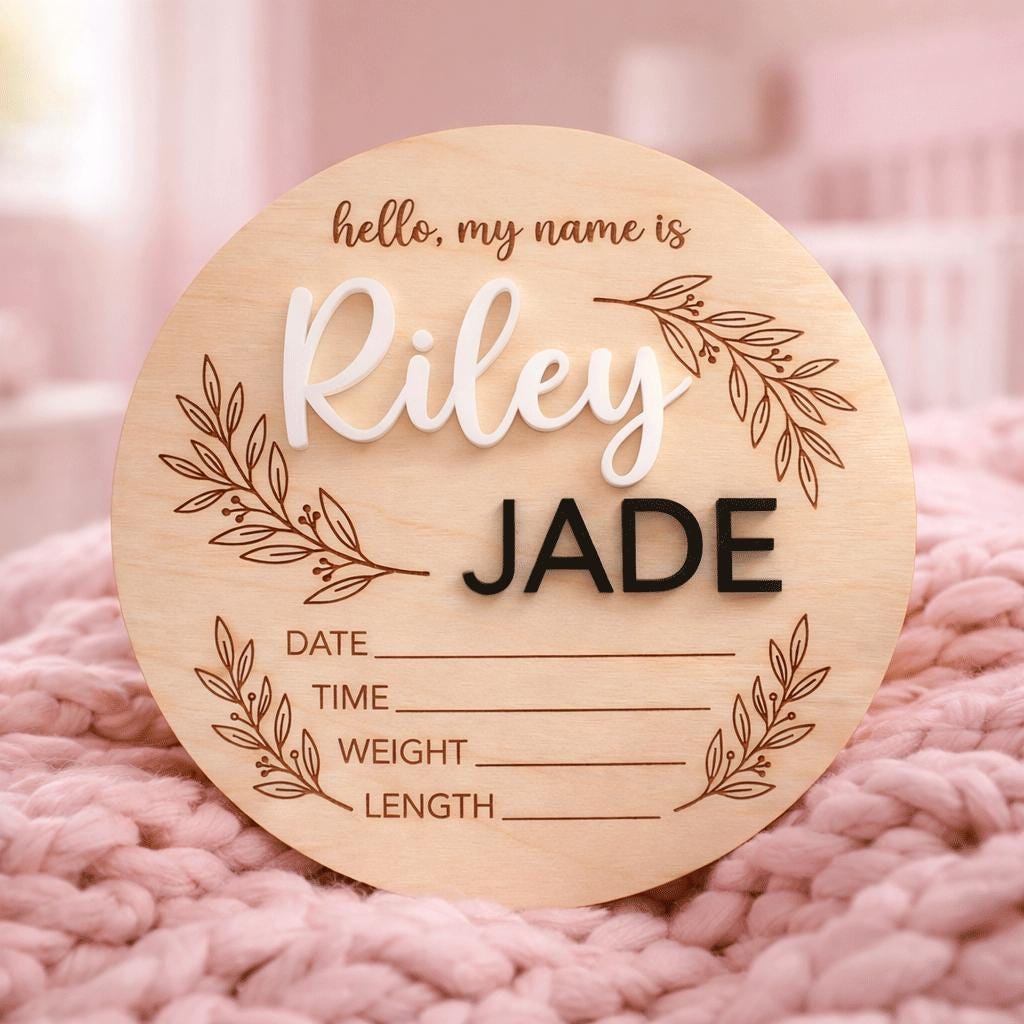 Hello My Name Is Baby Sign Personalized Wooden Baby Name Sign Custom Newborn Announcement Sign Birth Stats Photo Prop