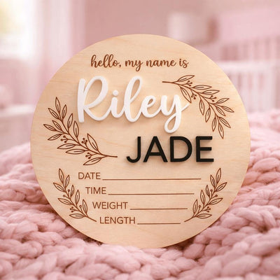 Hello My Name Is Baby Sign Personalized Wooden Baby Name Sign Custom Newborn Announcement Sign Birth Stats Photo Prop
