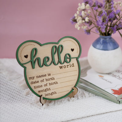 Baby Announcement Sign, Bear Baby Name Sign, Hello World Sign, Baby Boy Girl Birth Stats Sign, Custom Newborn Stats, Hospital Name Sign