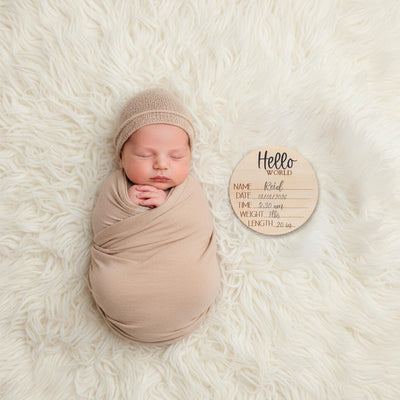 Hello World Baby Announcement Sign Personalized Wooden Keepsake
