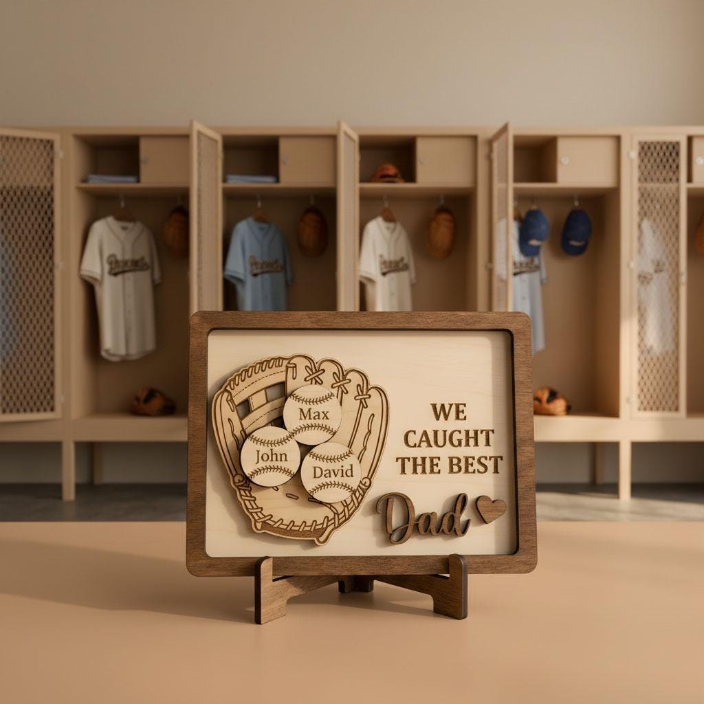 Personalized Baseball Dad Gift Custom Kids Names Wood Sign, Baseball Father Gift, Little League Dad Keepsake, Baseball Family Decor