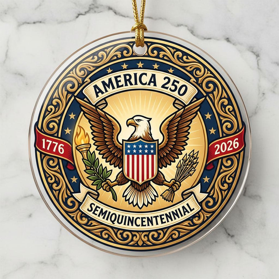 America 250 Ornament, US Semiquincentennial Gift, Patriotic Eagle Medal Keepsake, 1776-2026 American Heritage Christmas Decor