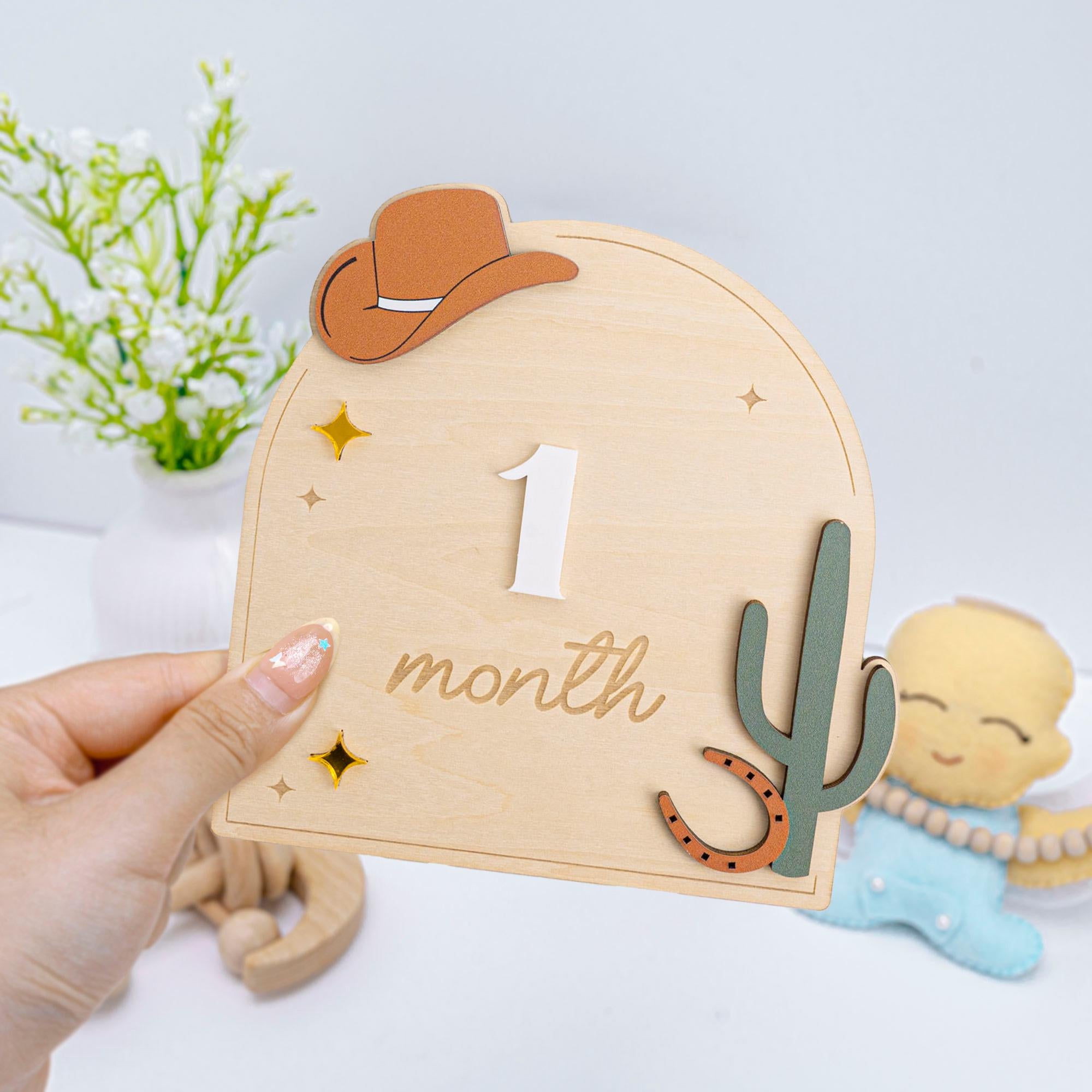 Western Baby Milestone Sign, Wooden Cowboy Monthly Milestone, Rustic Nursery Decor, Interchangeable Monthly Milestones, Newborn Photo Prop