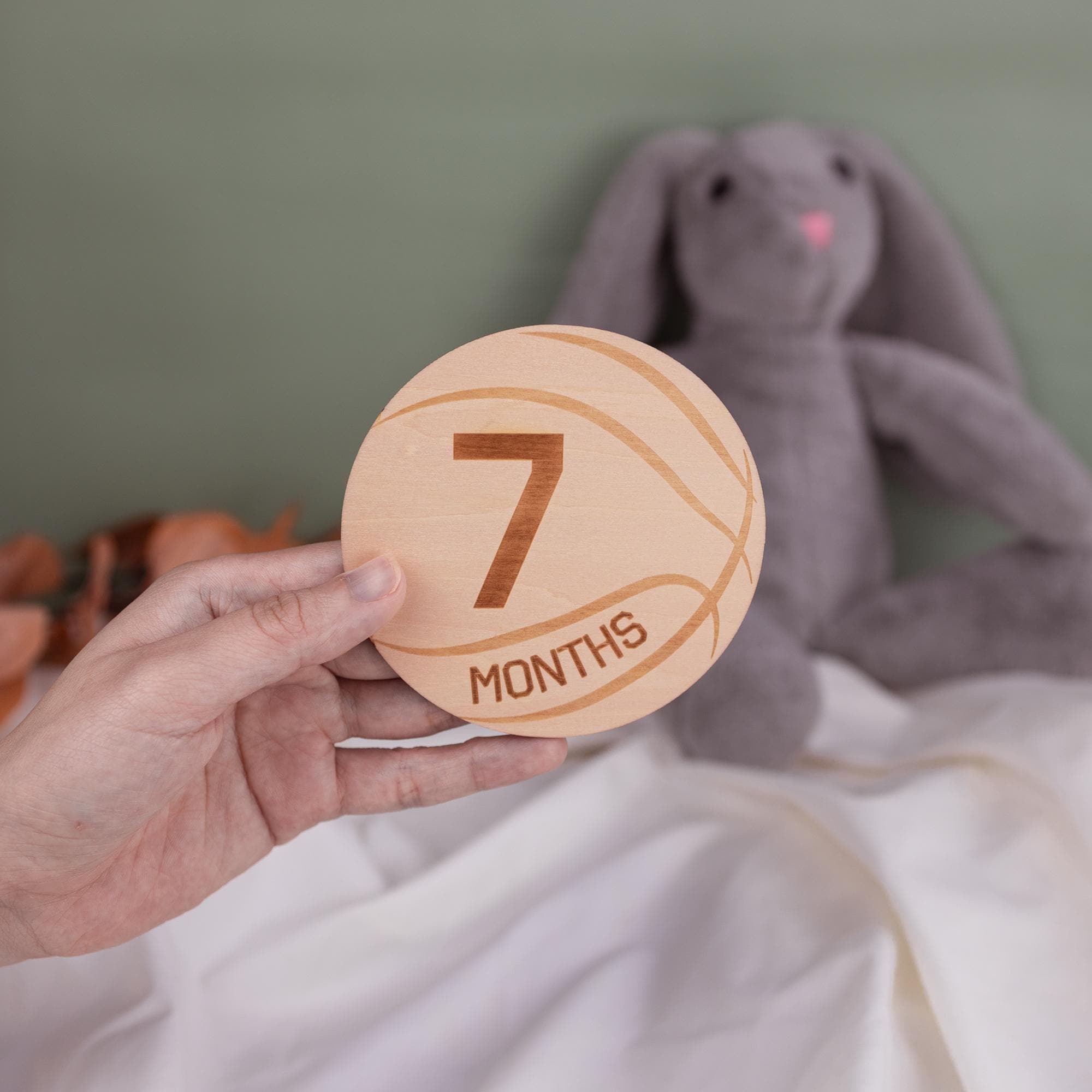 Wooden Baby Monthly Milestone Discs Set, Basketball Baby, Engraved Newborn Photo Prop, Baby Shower Keepsake Gift, Gift For Newborn, Baby Boy