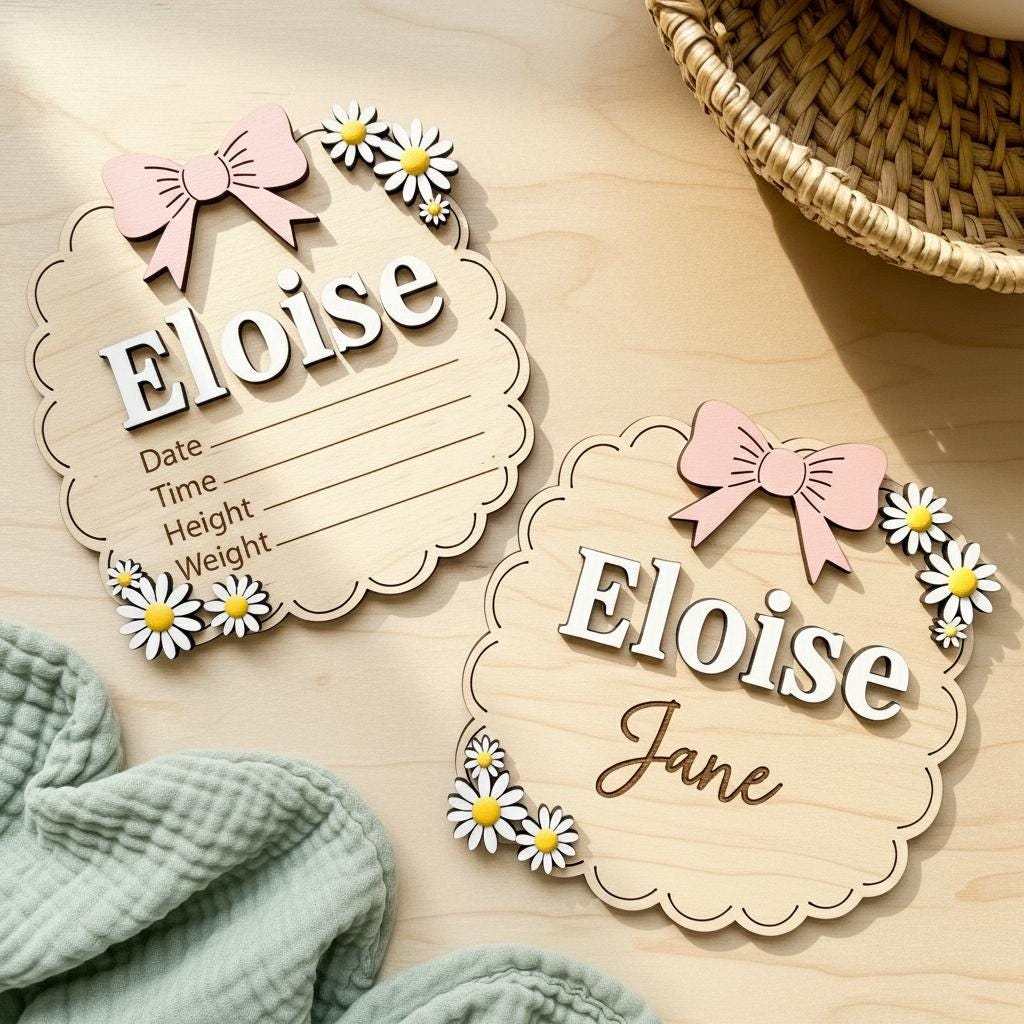 Personalized Baby Name Wood Sign Set, Hello World Announcement