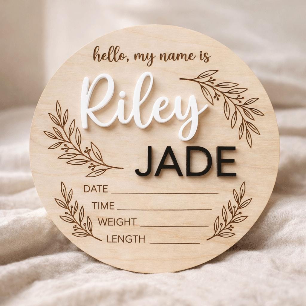 Hello My Name Is Baby Sign Personalized Wooden Baby Name Sign Custom Newborn Announcement Sign Birth Stats Photo Prop