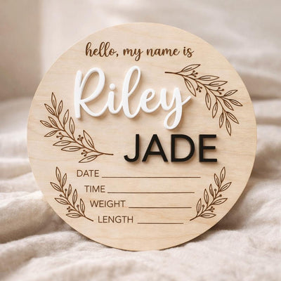 Hello My Name Is Baby Sign Personalized Wooden Baby Name Sign Custom Newborn Announcement Sign Birth Stats Photo Prop