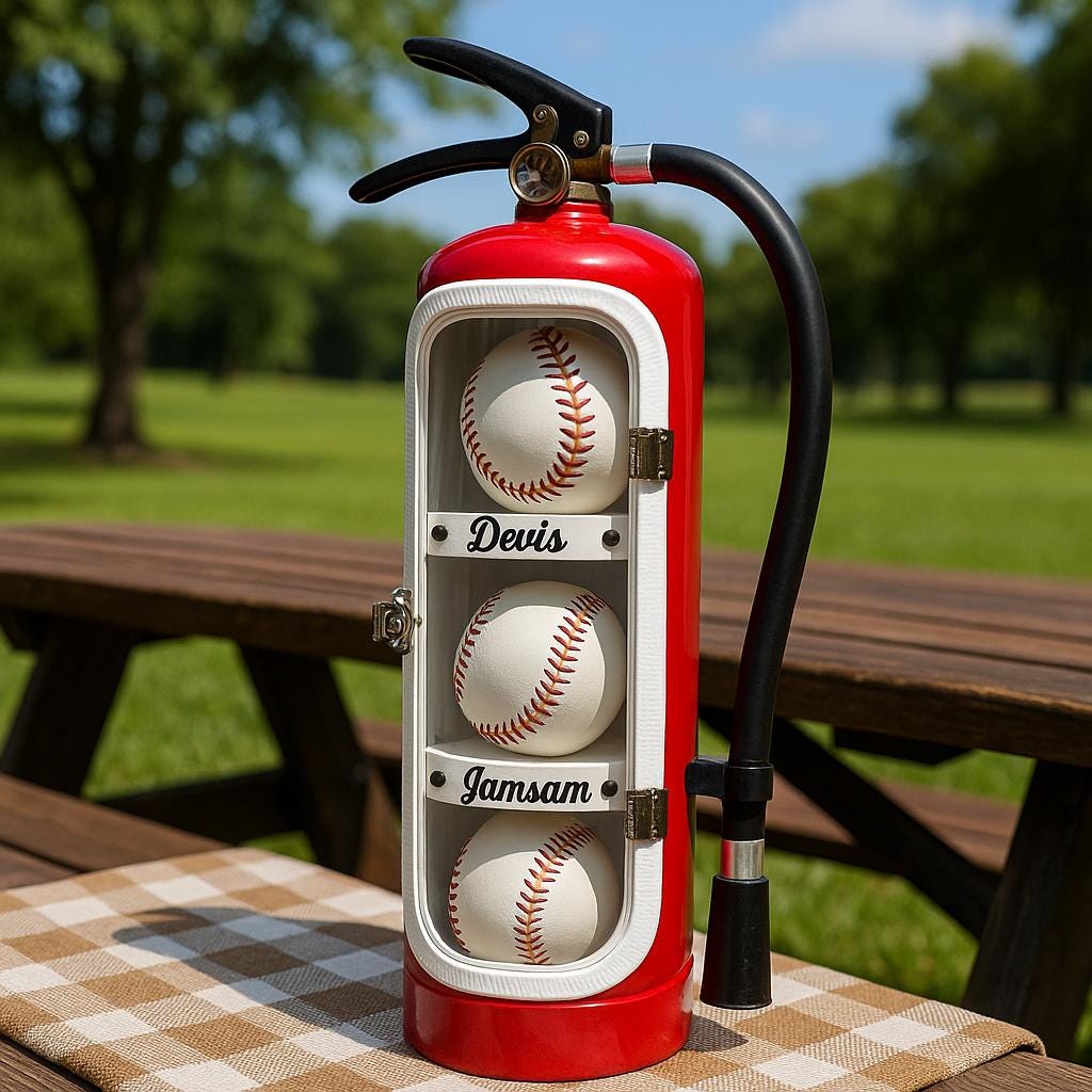 Personalized Repurposed Fire Extinguisher Baseball Display Case, Personalized Memorabilia Shelf
