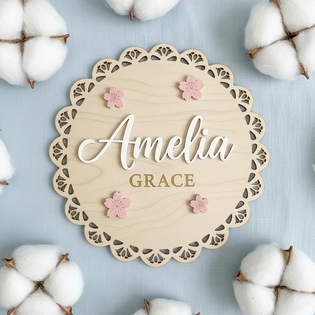 Personalized Baby Name Wood Sign, Floral Nursery Wall Decor