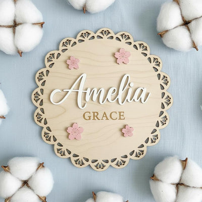 Personalized Baby Name Wood Sign, Floral Nursery Wall Decor
