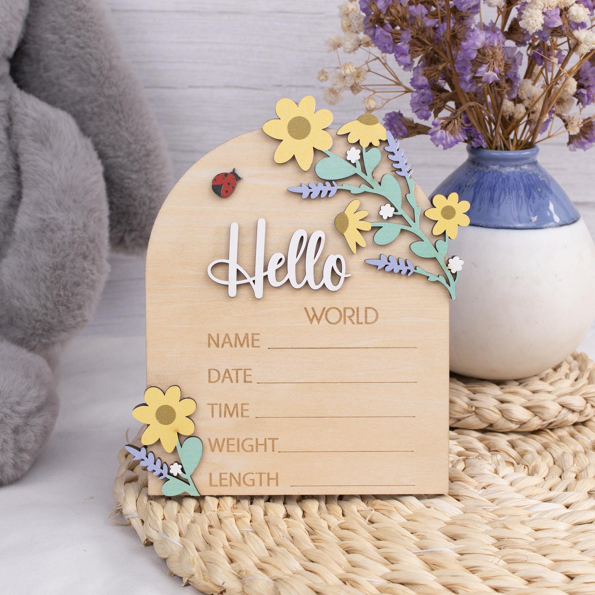 Birth Announcement Sign, Floral Baby Name Sign, Floral Baby Name Announcement Sign, Newborn Photo Prop, Wood Nursery Sign, Baby Name Reveal