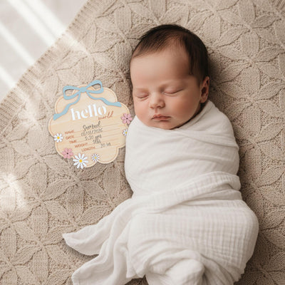 Personalized Wooden Birth Announcement Sign for Newborn Boy Photo
