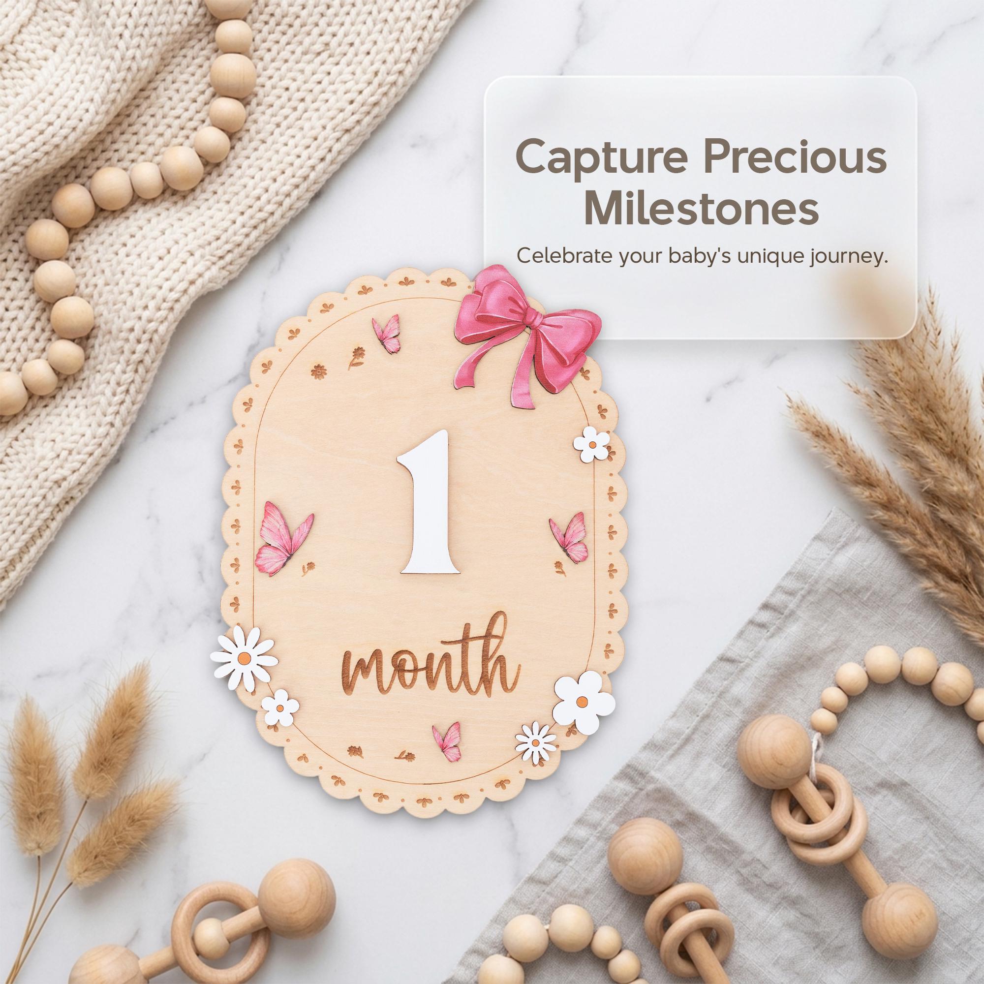Baby Monthly Milestone Sign Wooden Baby Month Sign Double Sided Month Months First Year Baby Photo Prop Nursery Decor